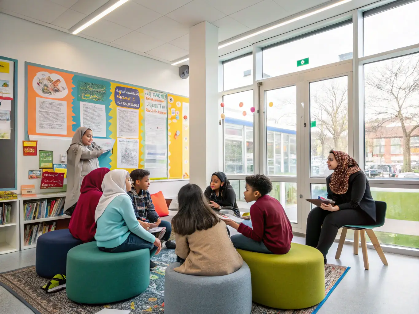 A group of children participating in a mentorship program, with a focus on building positive relationships and guidance from adult mentors.