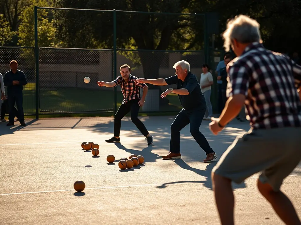 An action shot from the Annual Sabarat Pétanque Tournament, featuring skilled players competing intensely in a high-stakes match.