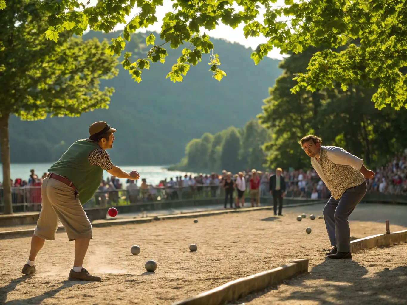 A dynamic image capturing the excitement of a pétanque tournament at SECTION PETANQUE-SABARAT OLYMPIC-CLUB, with players in action and spectators cheering, highlighting the competitive spirit and community engagement.